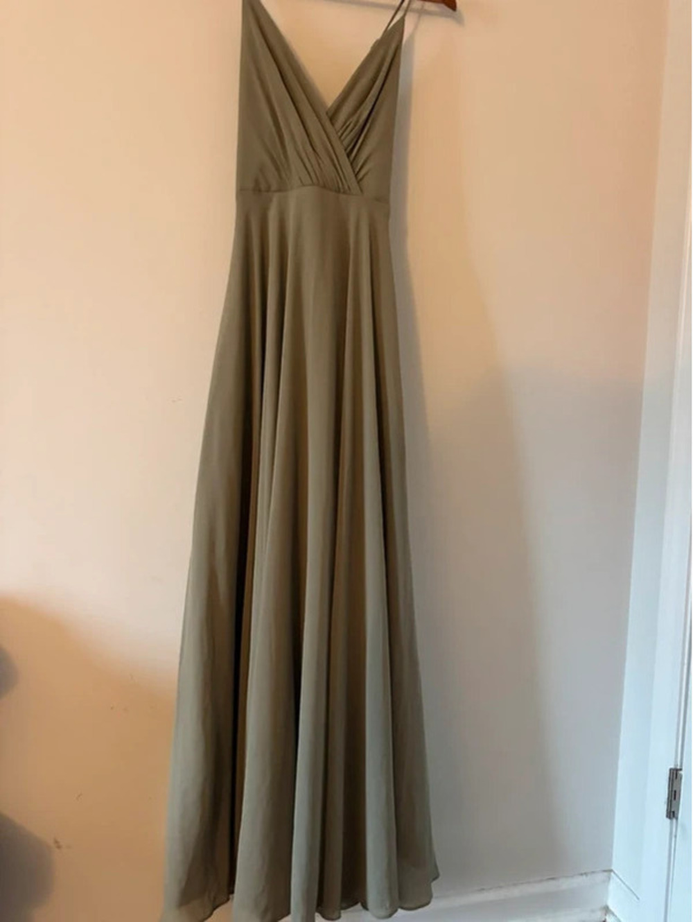 Celebrate Olive Green Maxi Dress with Spaghetti Straps and Cross Back